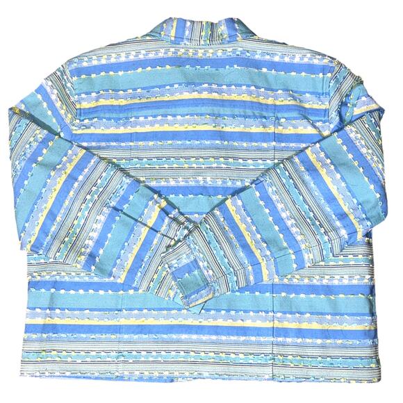 Coldwater Creek Button Front Unlined Blue & Yellow Striped Jacket XL - Picture 4 of 9